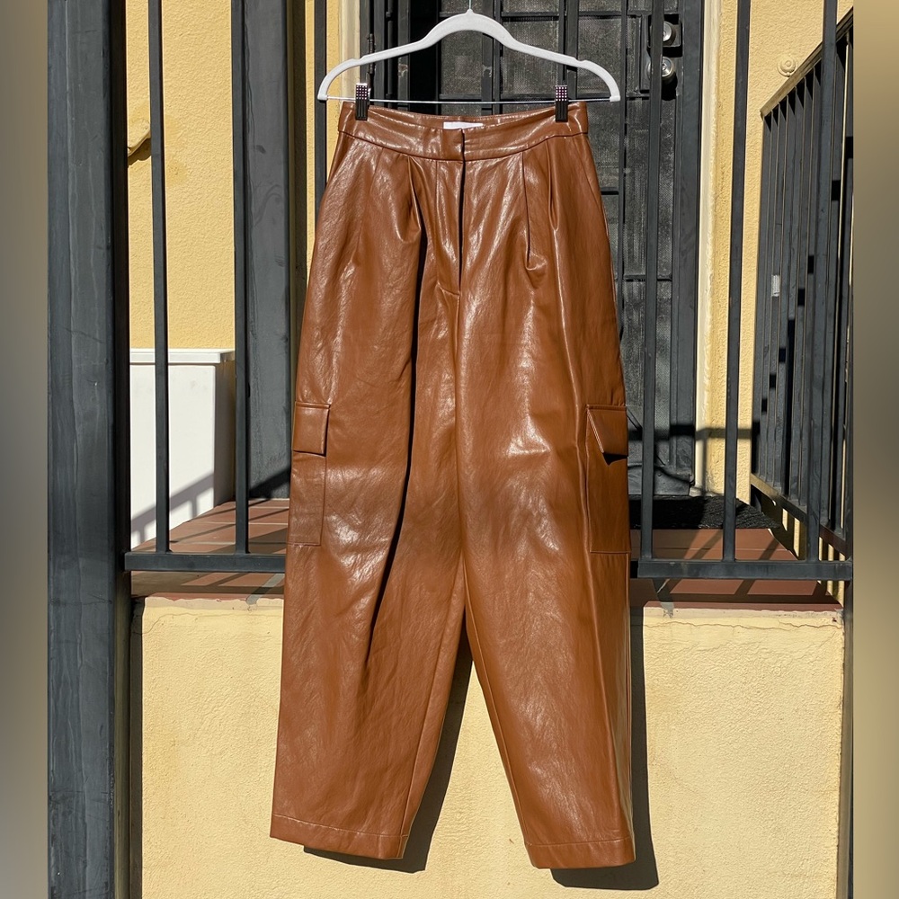 Anthropologie Brown Trousers High-Waisted Faux Leather